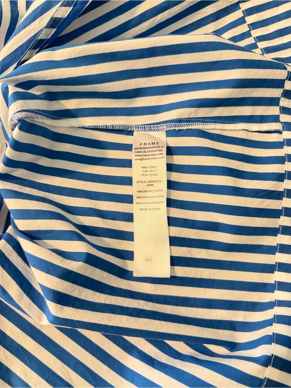 Frame Blue Striped Dress Size Large 100% Organic Cotton - Picture 9 of 9